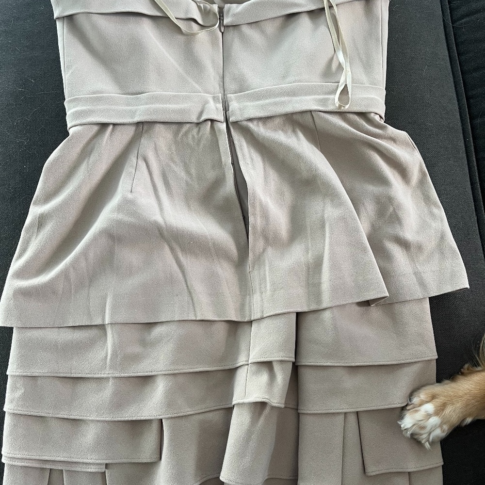 BCBG Strapless Tiered Ruffle Dress in Beige